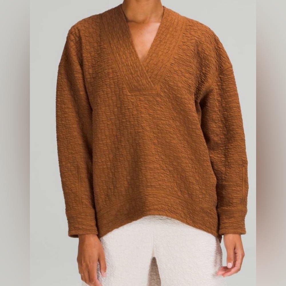 Lululemon Rippled V-Neck Pullover Copper Brown Size 6